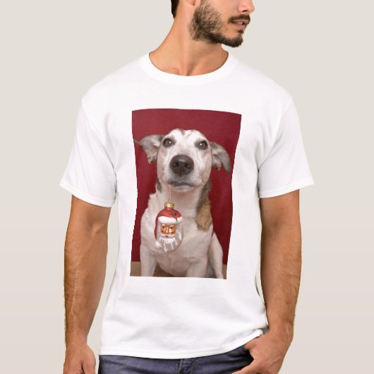 Jack Russell Terrier Holding kerstversiering T-shirt (Voorkant)