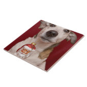 Jack Russell Terrier Holding kerstversiering Tegeltje (Zijkant)