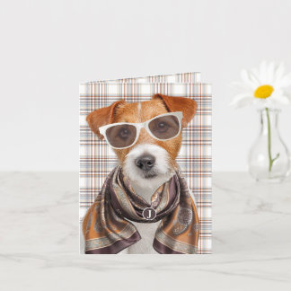 Jack Russell Terrier-hond en geruite monogram Kaart