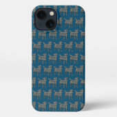 Jack Russell Terrier Hond Silhouet Grid Blauw iPhone Hoesje (Achterkant)