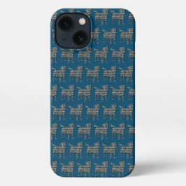 Jack Russell Terrier Hond Silhouet Grid Blauw iPhone 13 Hoesje