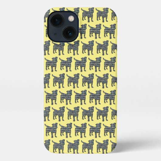 Jack Russell Terrier Hond Silhouet Grid Geel iPhone Hoesje (Achterkant)