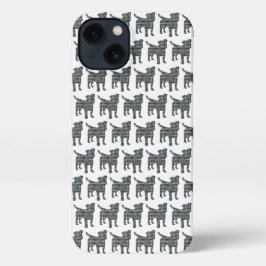 Jack Russell Terrier Hond Silhouet Grid Wit iPhone 13 Hoesje