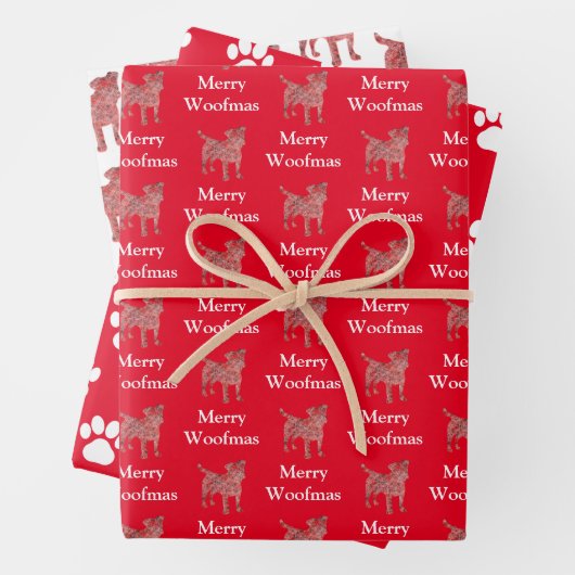 Jack Russell Terrier Hond Silhouet RMerry Woofmas Inpakpapier Vel (In situ)