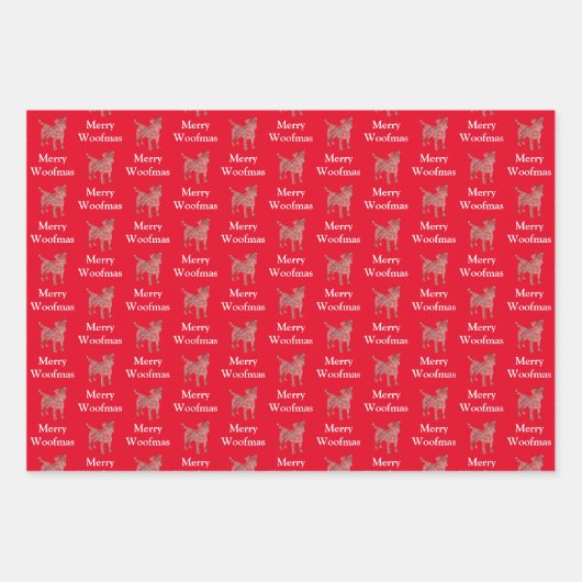 Jack Russell Terrier Hond Silhouet RMerry Woofmas Inpakpapier Vel (Voorkant)