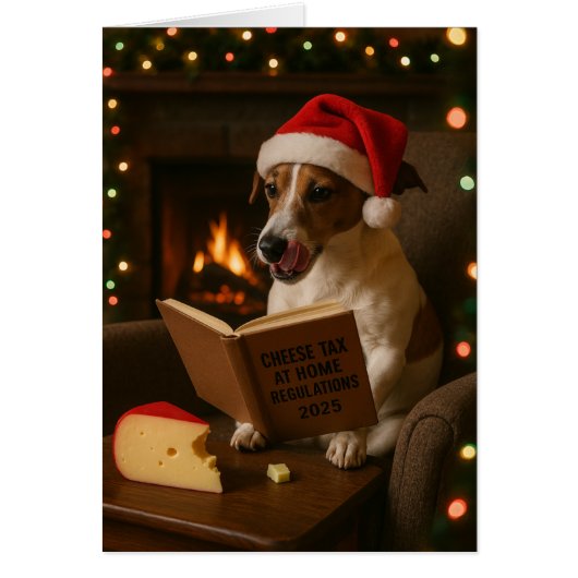 Jack Russell Terrier 'Kaasbelasting' kerstkaart (Voorkant)