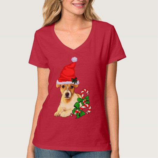 Jack Russell Terrier kerst Merry T-shirt (Voorkant)