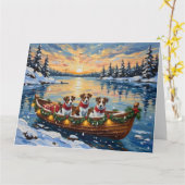 Jack Russell Terrier Kerstboot Vakantie Kaart (Gele Bloem)