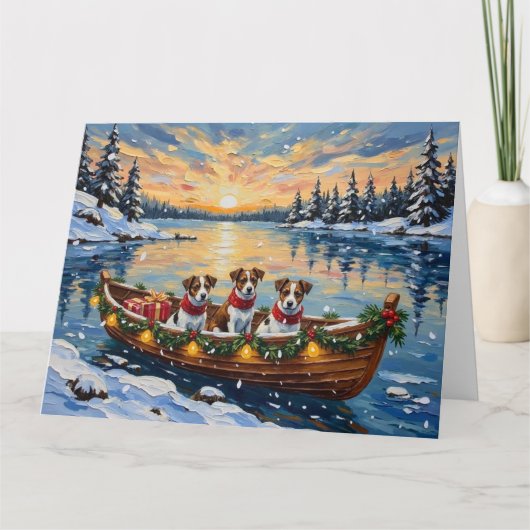 Jack Russell Terrier Kerstboot Vakantie Kaart (Voorkant)