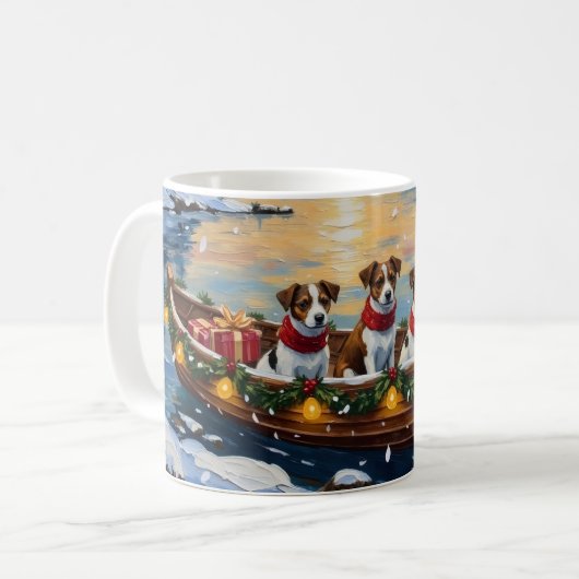 Jack Russell Terrier Kerstboot Vakantie Koffiemok (Voorkant links)