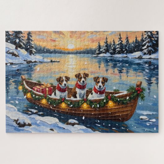 Jack Russell Terrier Kerstboot Vakantie Legpuzzel (Horizontaal)
