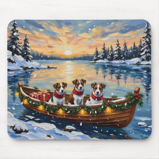 Jack Russell Terrier Kerstboot Vakantie Muismat (Voorkant)