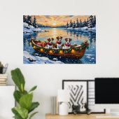 Jack Russell Terrier Kerstboot Vakantie Poster (Thuiskantoor)