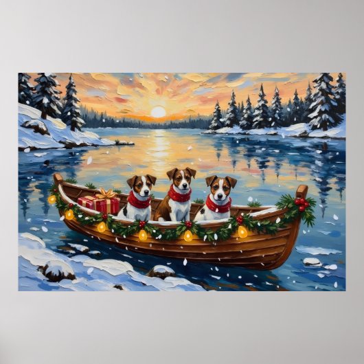 Jack Russell Terrier Kerstboot Vakantie Poster (Voorkant)