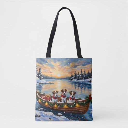 Jack Russell Terrier Kerstboot Vakantie Tote Bag (Voorkant)