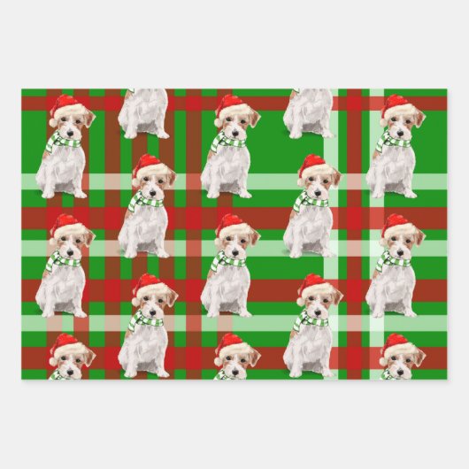 Jack Russell Terrier Kersthond Plaid Inpakpapier Vel (Voorkant 3)
