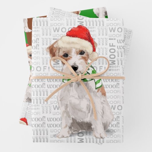 Jack Russell Terrier Kersthond Plaid Inpakpapier Vel (In situ)