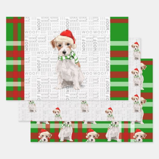 Jack Russell Terrier Kersthond Plaid Inpakpapier Vel (Set)