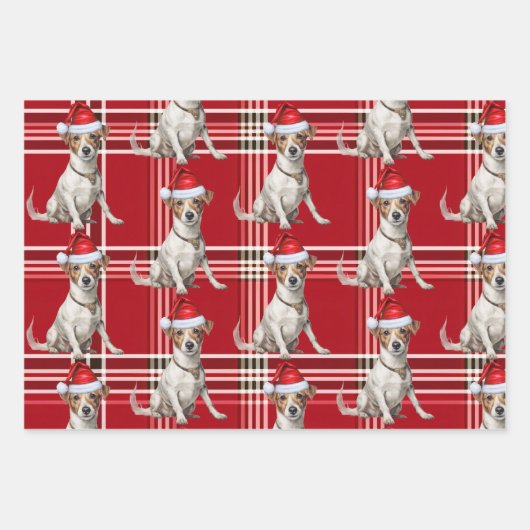 Jack Russell Terrier Kersthond Red Plaid Inpakpapier Vel (Voorkant 2)