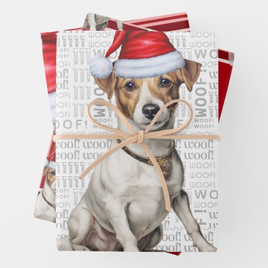 Jack Russell Terrier Kersthond Red Plaid Inpakpapier Vel (In situ)