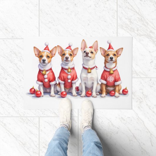Jack Russell Terrier Kerstjurk Kerstman Hoed Deurmat (Binnen)