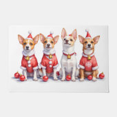 Jack Russell Terrier Kerstjurk Kerstman Hoed Deurmat (Voorkant)
