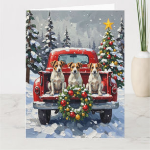 Jack Russell Terrier Kerstmis Rode Truck Winter Kaart