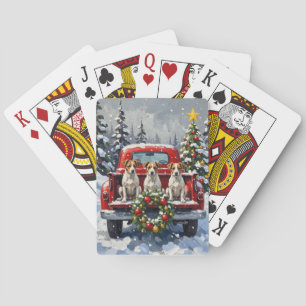Jack Russell Terrier Kerstmis Rode Truck Winter Pokerkaarten