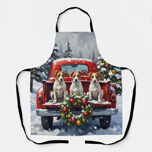 Jack Russell Terrier Kerstmis Rode Truck Winter Schort (Voorkant)
