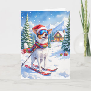 Jack Russell Terrier Kerstmis Skioord Vakantie Kaart