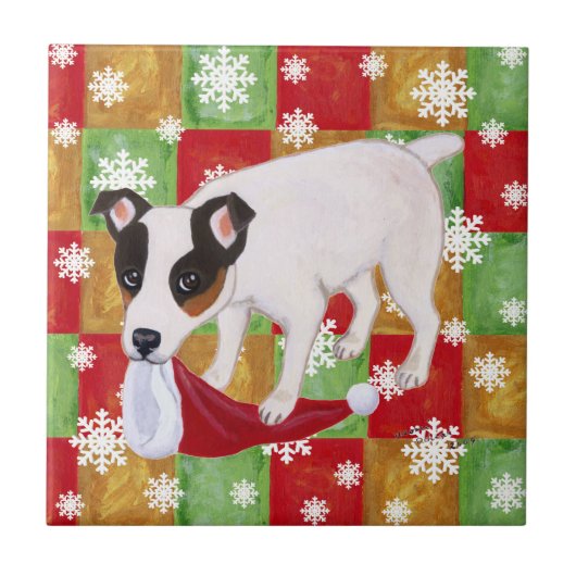 Jack Russell Terrier kerstsnowflakes Tegeltje (Voorkant)