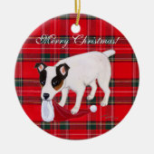 Jack Russell Terrier kersttartan Keramisch Ornament (Voorkant)