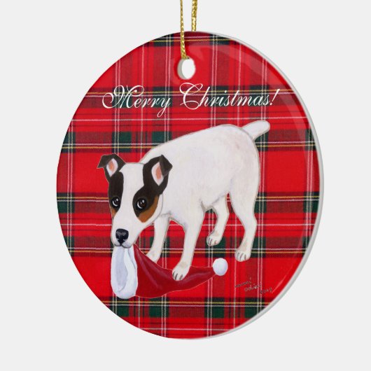 Jack Russell Terrier kersttartan Keramisch Ornament (Links)