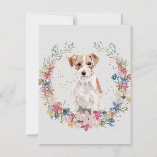Jack Russell Terrier Lente Bloemen Monogram Notitiekaartje (Voorkant)
