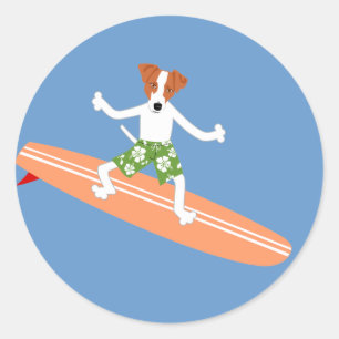 Jack Russell Terrier Longboard Surfer Ronde Sticker