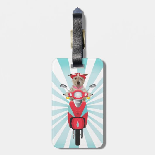 Jack Russell Terrier op Red Moped Bagagelabel (Achterkant verticaal)