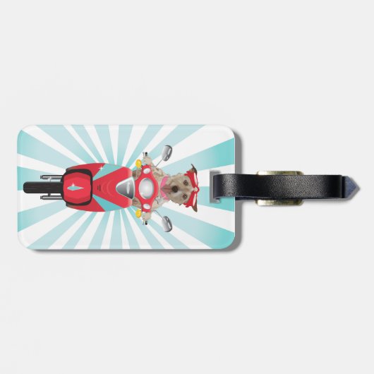 Jack Russell Terrier op Red Moped Bagagelabel (Achterkant horizontaal)