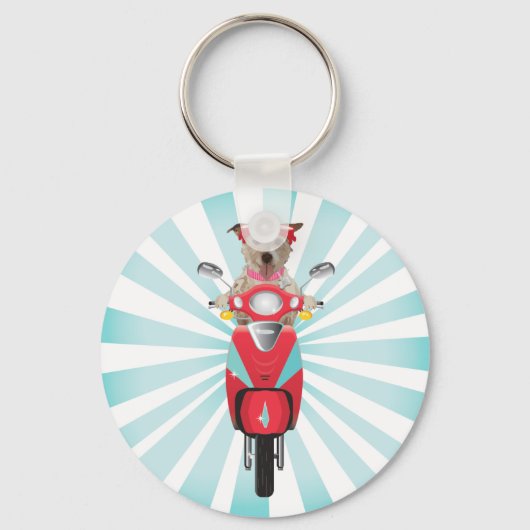 Jack Russell Terrier op Red Moped Sleutelhanger (Voorkant)