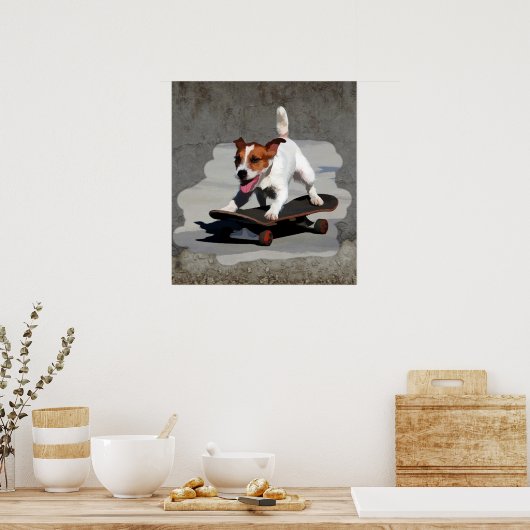 Jack Russell Terrier op Skateboard Poster (Keuken)