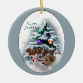 Jack Russell Terrier-Ornament met kerstcadeaus Keramisch Ornament