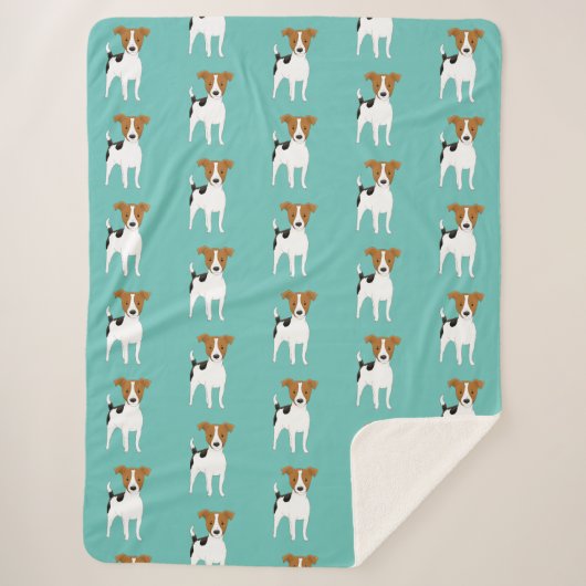 Jack Russell Terrier Pattern Aqua Sherpa Deken (Voorkant)