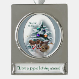 Jack Russell Terrier Persoonlijke Kerstmis Verzilverd Banner Ornament