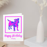 Jack Russell Terrier Pink Dog Funny Birthday Kaart<br><div class="desc">Jack Russell Terrier-silhouette in gekke,  warme roze en blauw,  modern abstract patroon. Het grappige verjaardagsbericht binnen kan worden veranderd in alles wat je maar wilt. Geef de kaart een persoonlijk tintje met de naam aan de voorzijde.</div>