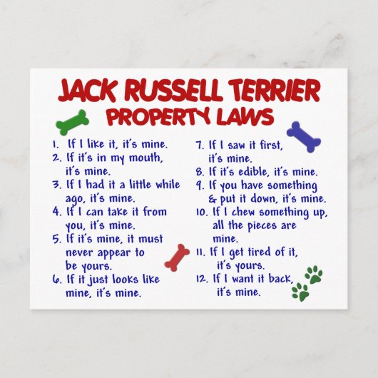 JACK RUSSELL TERRIER Property Laws 2 Briefkaart (Voorkant)