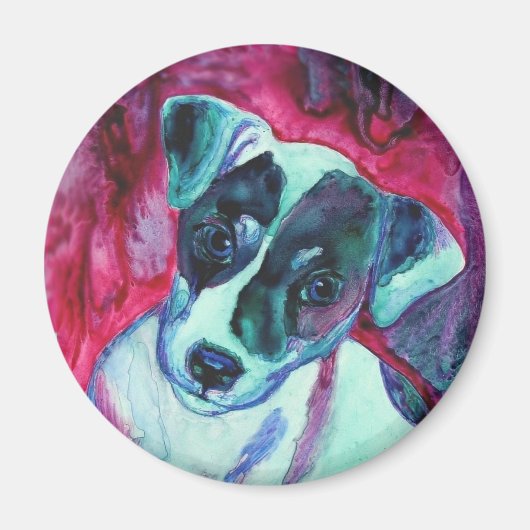 Jack Russell Terrier Pup Round Magnet - "Julep" (Voorkant)