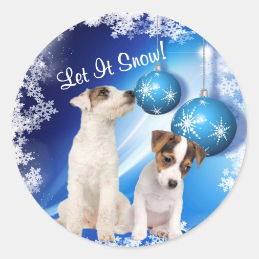 Jack Russell Terrier Puppy Laat Het Sneeuw Sticker (Voorkant)