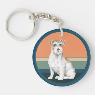Jack Russell Terrier Retro Background Sleutelhange Sleutelhanger