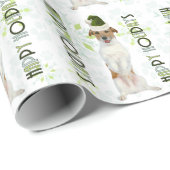 Jack Russell Terrier Santa Dog Green Kerstmis Cadeaupapier (Rol Hoek)