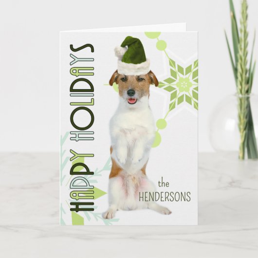 Jack Russell Terrier Santa Dog Green Kerstmis Feestdagen Kaart (Voorkant)