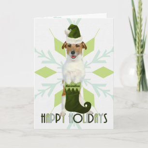 Jack Russell Terrier Santa Dog Green Kerstmis Feestdagen Kaart